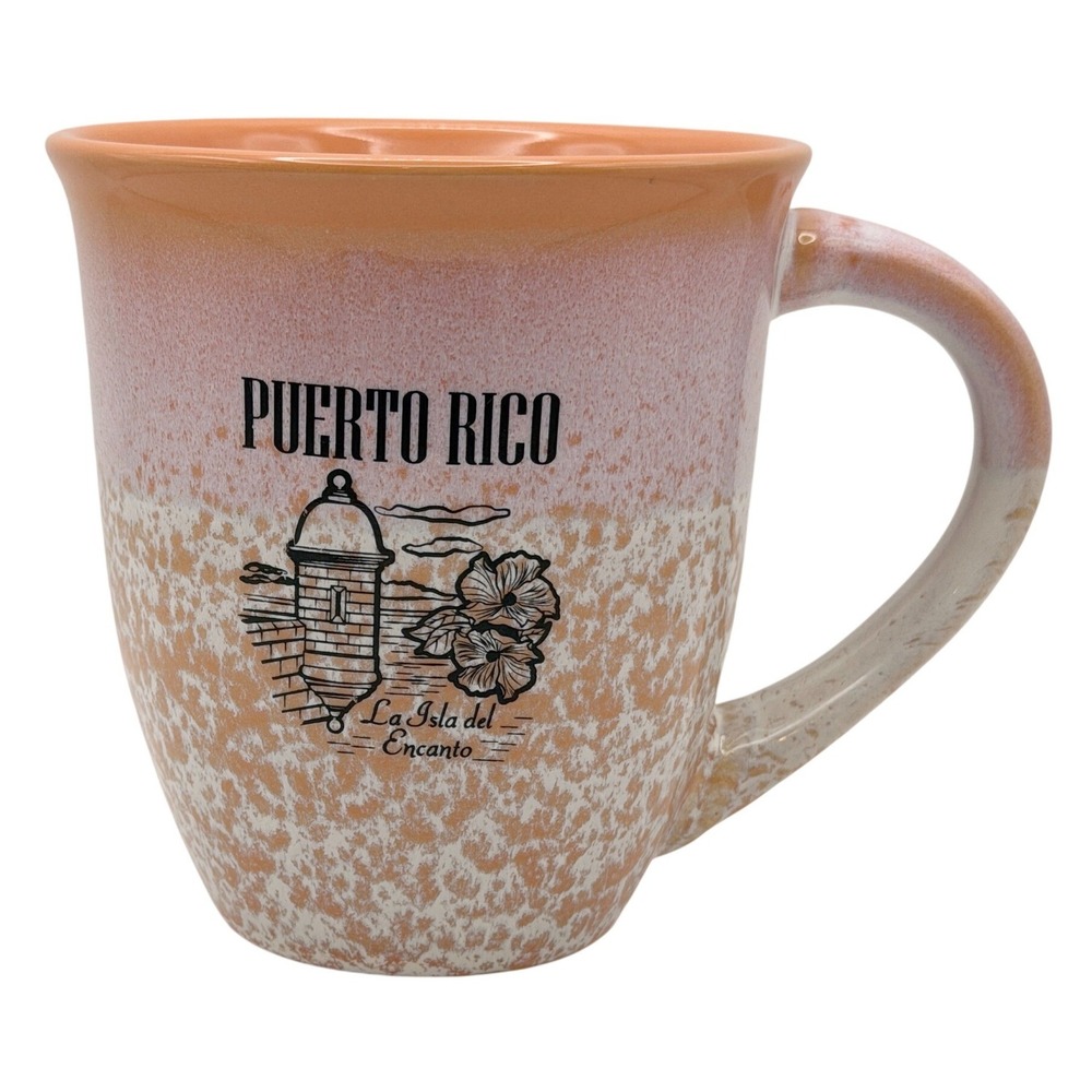 Puerto Rico Mug La Isla del Encanto Speckled Ceramic Coffee Mug Orange Pink Tea